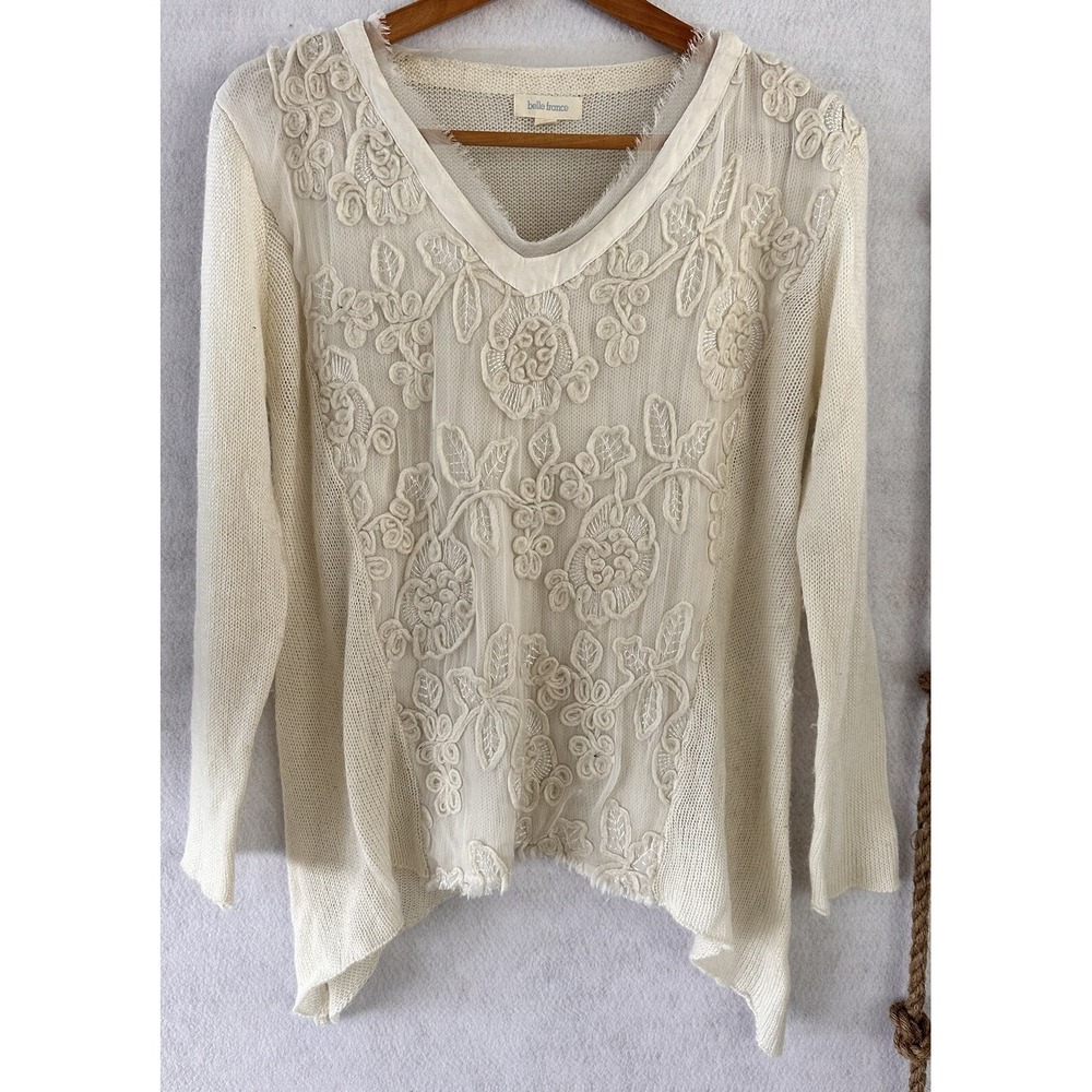 Belle France Cottagecore Ivory Top Embroidered Lace Small Italian Delicate